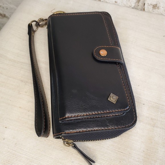 Pola | Women's Black Multi-function Leather Wallet Cell Case 7" x 3.5" - Picture 3 of 9